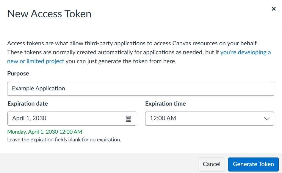 Modal for New Integration with fields filled with name and date