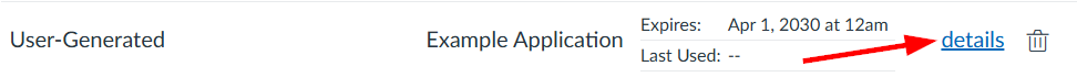 List item for the example application showing the trash bin icon to delete
