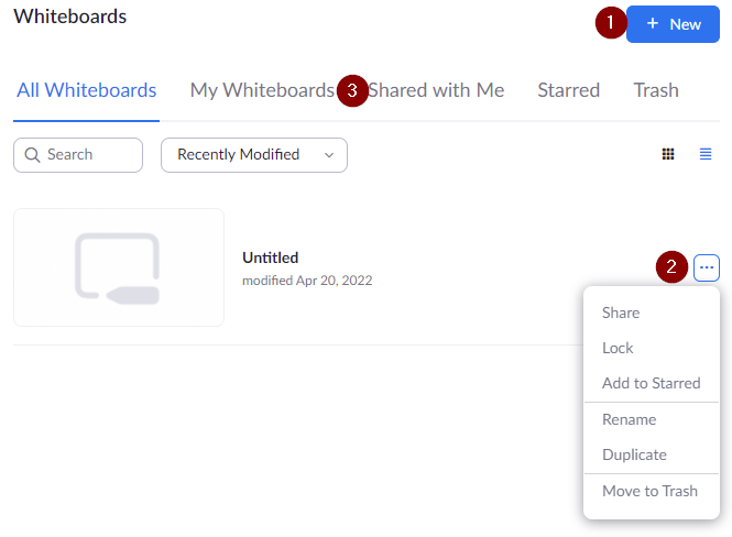 Zoom whiteboards webpage